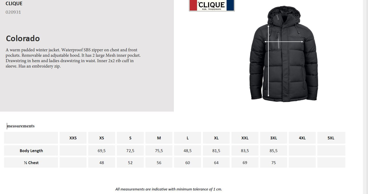 Clique Colorado Mens Winter Coat | Waterproof | Breathable | Hooded | 3 Colours | XS-3XL - Winter Jacket - Logo Free Clothing