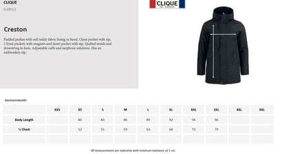 Clique Creston Padded Parka Coat | Unisex | Waterproof | Hooded | Black | XS-3XL - Winter Jacket - Logo Free Clothing