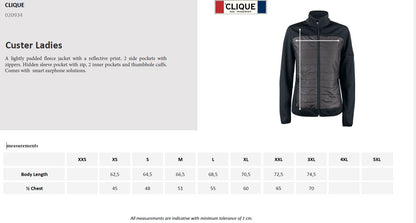 Clique Custer Ladies Fleece Jacket | Lightly Padded | Quilted | Black Reflective | XS-3XL