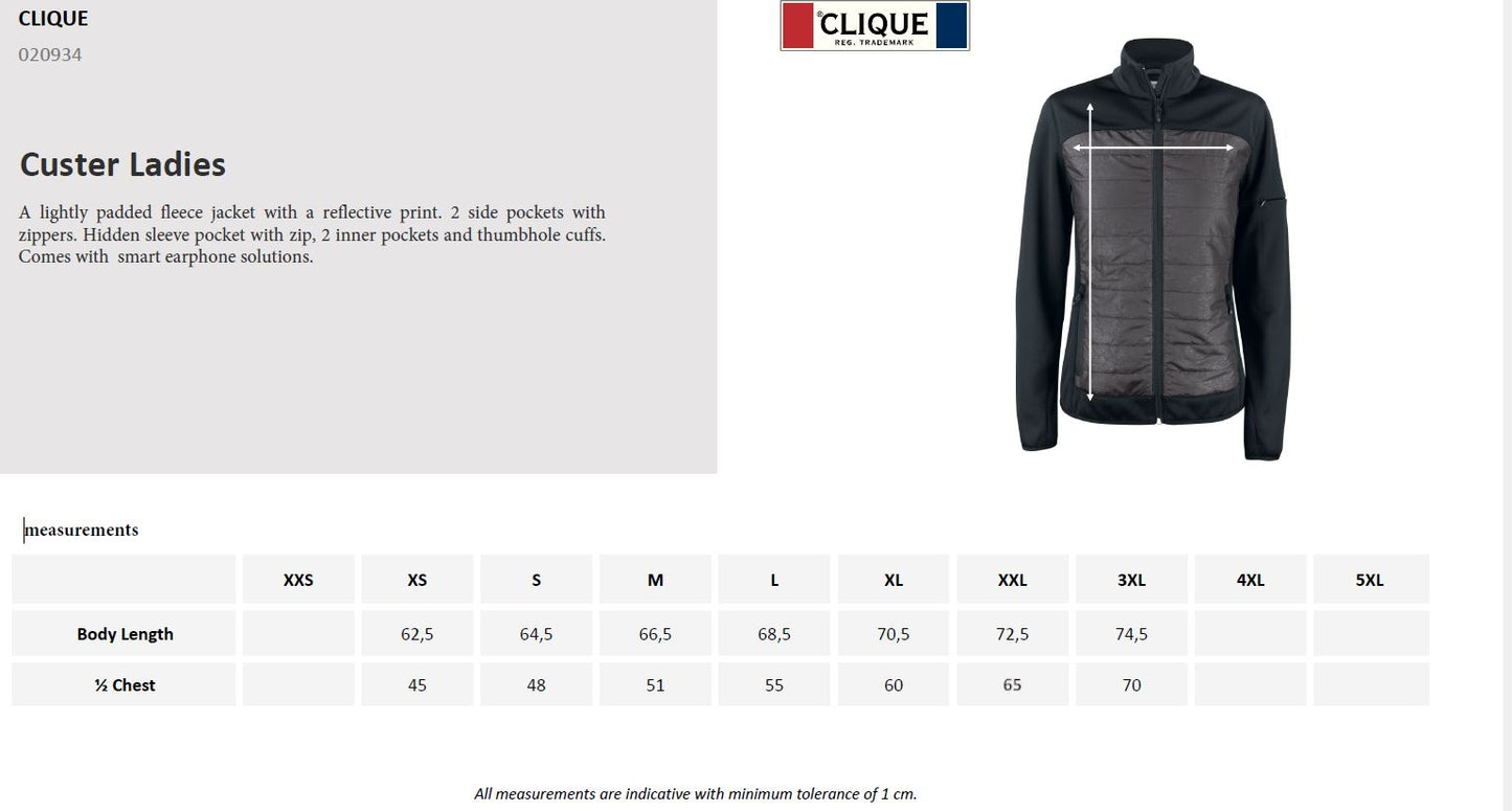 Clique Custer Ladies Fleece Jacket | Lightly Padded | Quilted | Black Reflective | XS-3XL - Summer Jacket - Logo Free Clothing