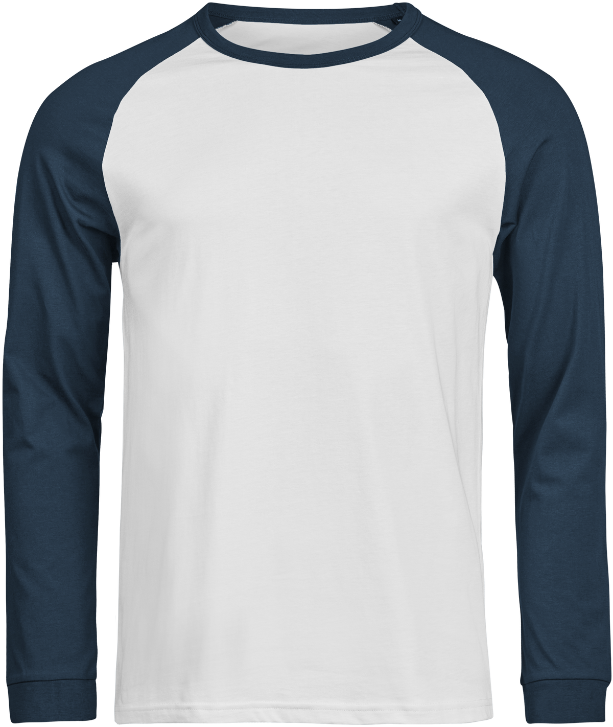 Tee Jays Unlabelled Long Sleeve Baseball T-Shirt in White and Ink, front view