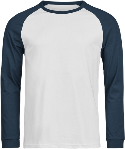 Tee Jays Unlabelled Long Sleeve Baseball T-Shirt in White and Ink, front view