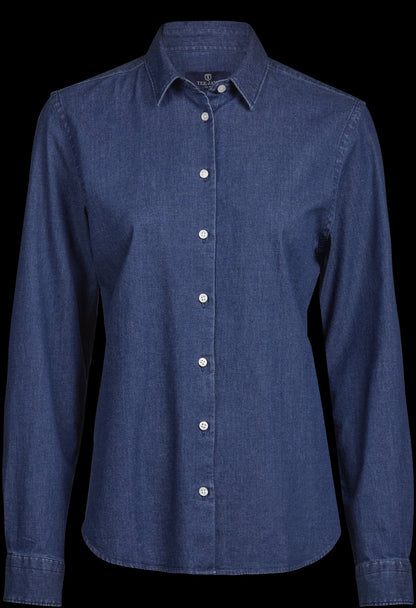 Tee Jays Ladies Denim Shirt in Blue Denim, front view