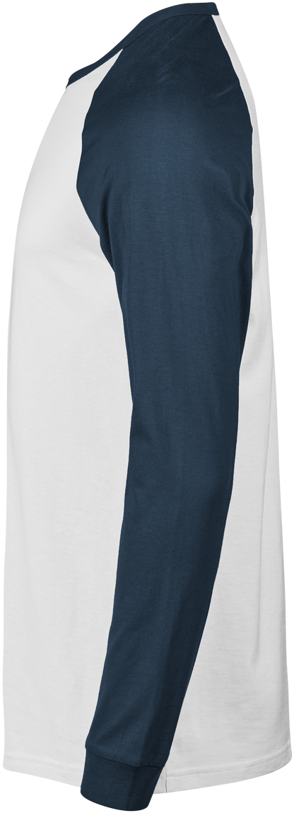 Tee Jays Unlabelled Long Sleeve Baseball T-Shirt in White and Ink, left side view