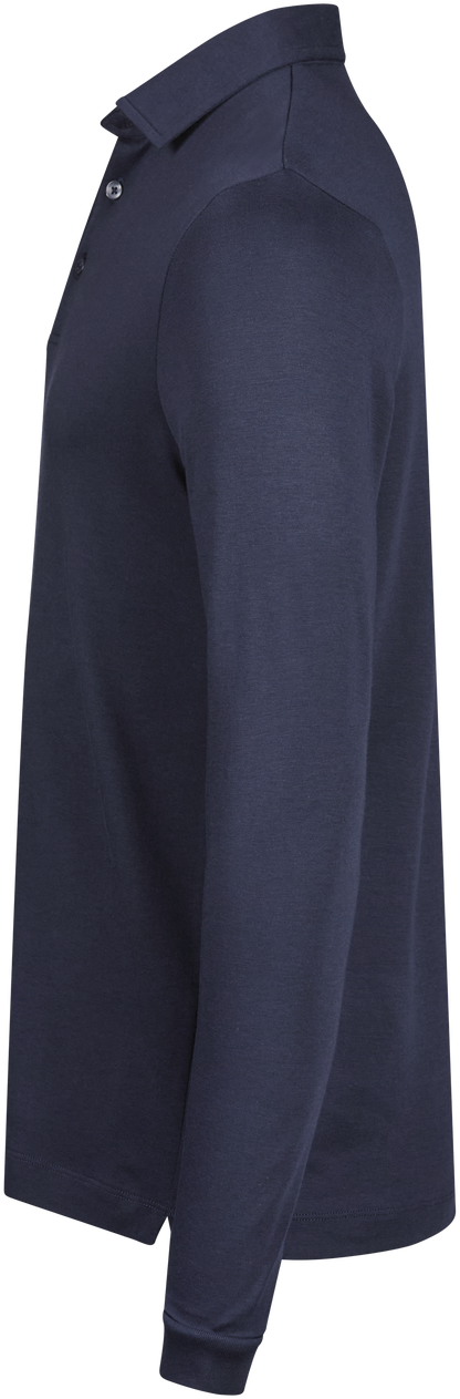 Tee Jays Men’s Pima Cotton Long Sleeve Polo Shirt in Navy, left side view