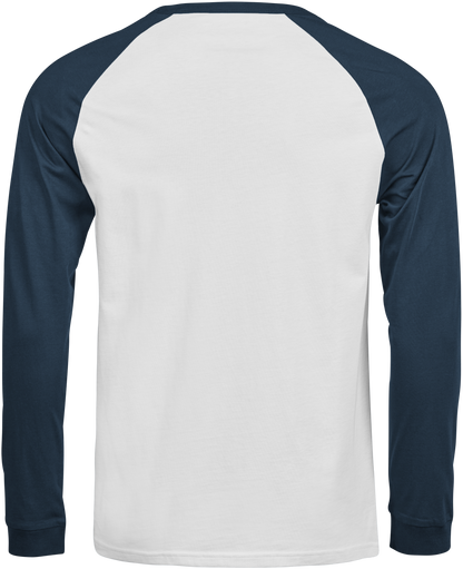 Tee Jays Unlabelled Long Sleeve Baseball T-Shirt in White and Ink, back view