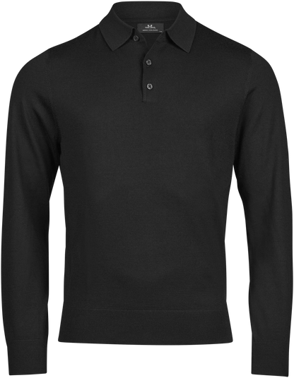 Tee Jays Men’s Knit Polo Shirt in Black, front view