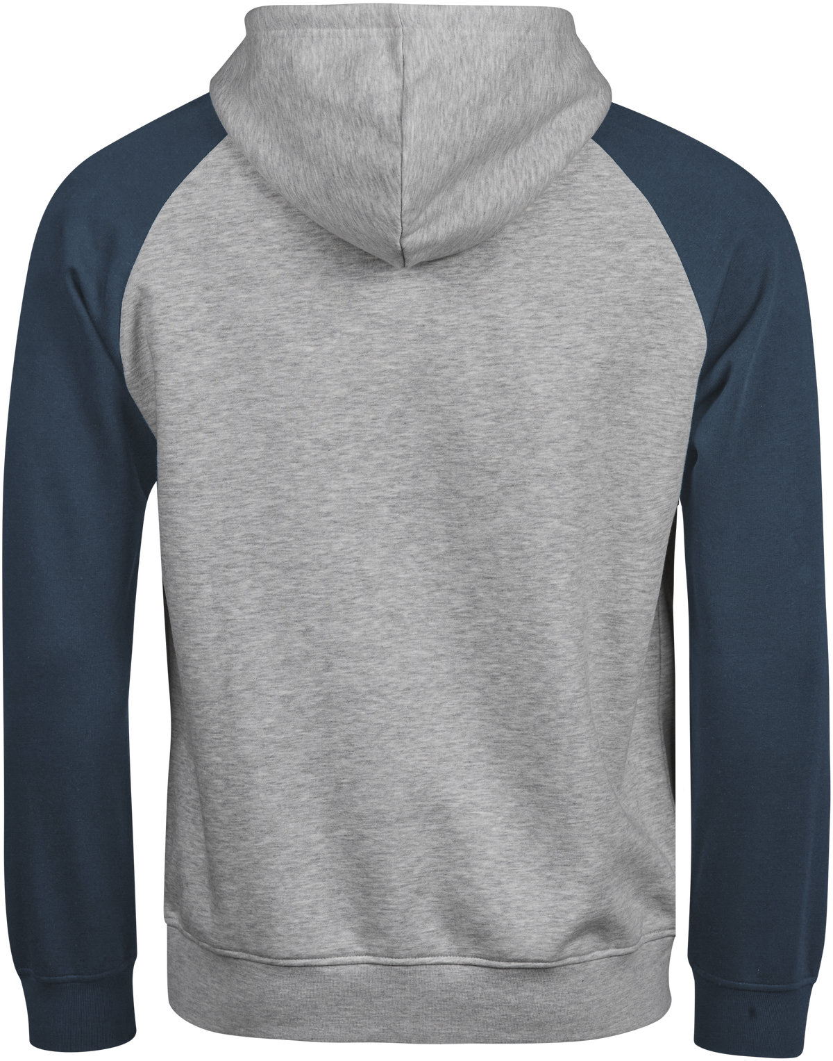 Tee Jays Unlabelled Two-Tone Sweatshirt Hoodie in Heather Grey and Ink, back view