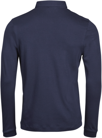 Tee Jays Men’s Pima Cotton Long Sleeve Polo Shirt in Navy, back view