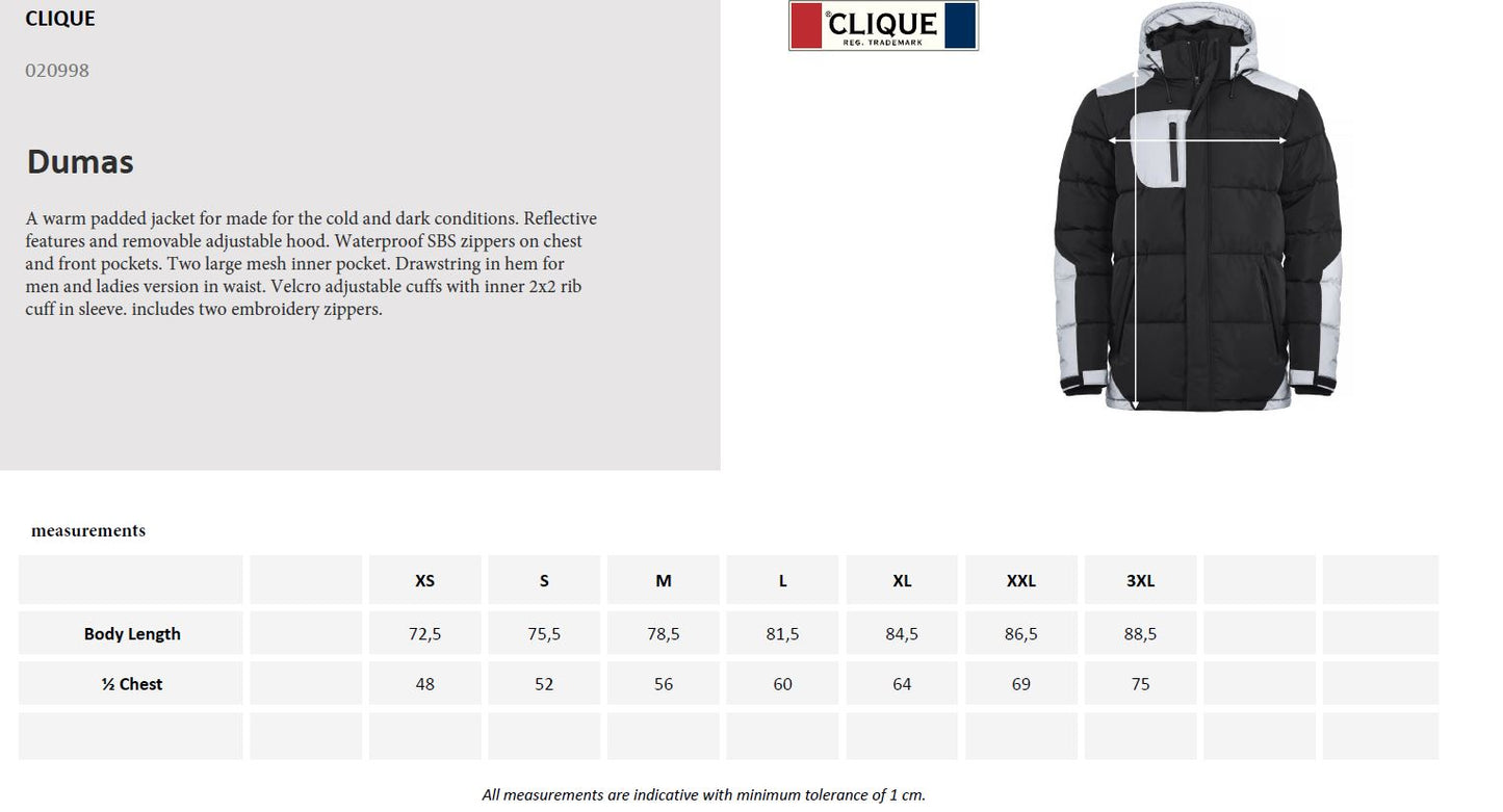Clique Dumas Ladies Padded Winter Coat | Waterproof Softshell | Black with Reflective | XS-2XL - Winter Jacket - Logo Free Clothing