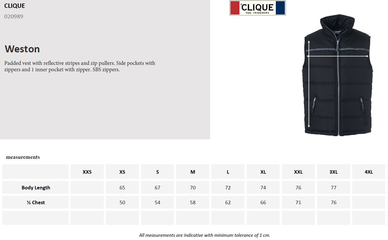 Clique Weston Padded Gilet | Unisex Body Warmer | Reflective Stripe | 2 Colours | XS-3XL