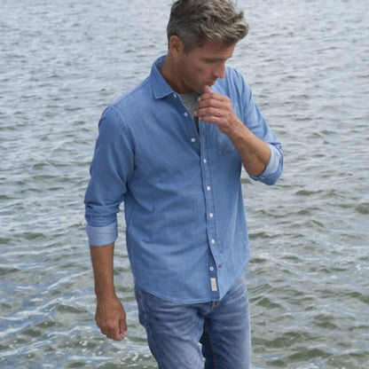 Cutter & Buck Ellensburg Mens Denim Shirt | Long Sleeve | Cotton | Indigo or Blue | S-4XL