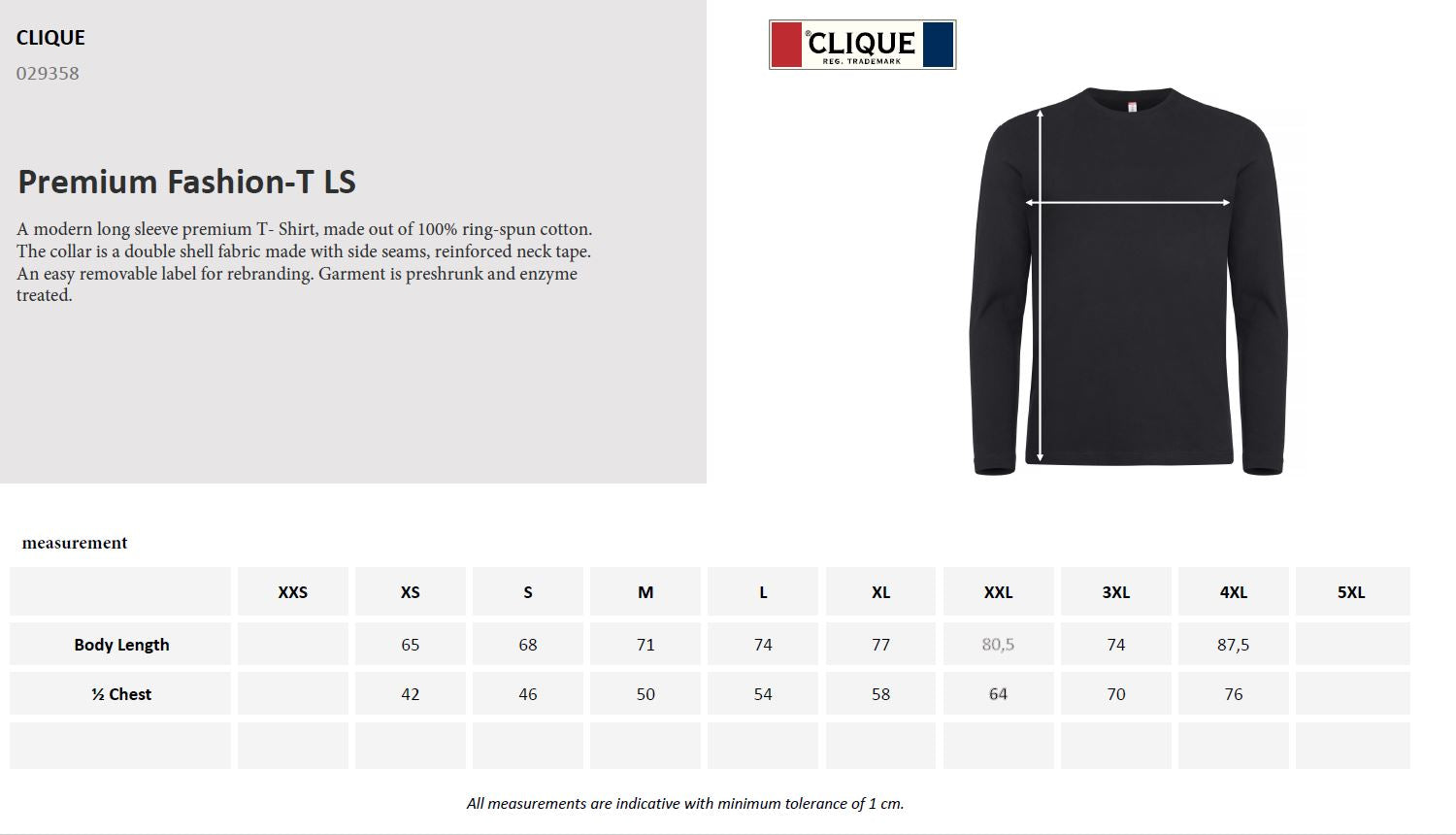Clique Premium Fashion Long Sleeve T-Shirt | Mens Long Sleeve Top | 4 Colours | XS-4XL - Tee Shirt - Logo Free Clothing