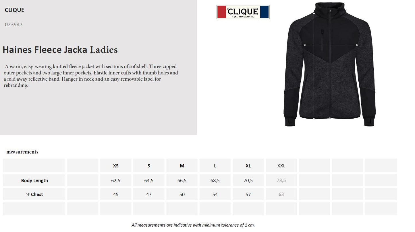 Clique Haines Fleece Jacket | Ladies Hybrid Fleece | Softshell Panels | 4 Colours | XS-2XL - Fleece - Logo Free Clothing