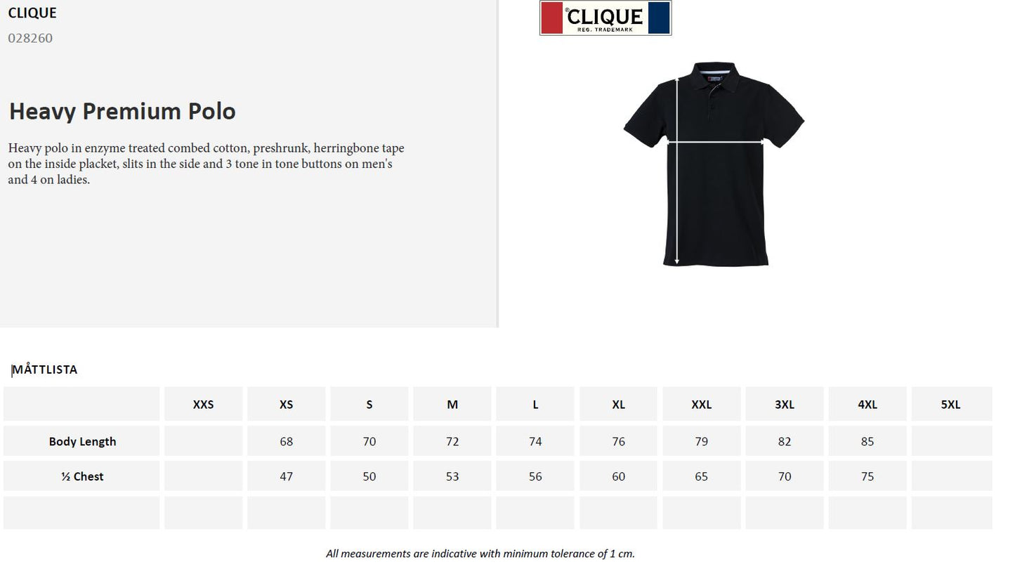 Clique Premium Heavyweight Mens Polo Shirt | Pique Cotton Polo | 6 Colours | XS-4XL - Polo Shirt - Logo Free Clothing