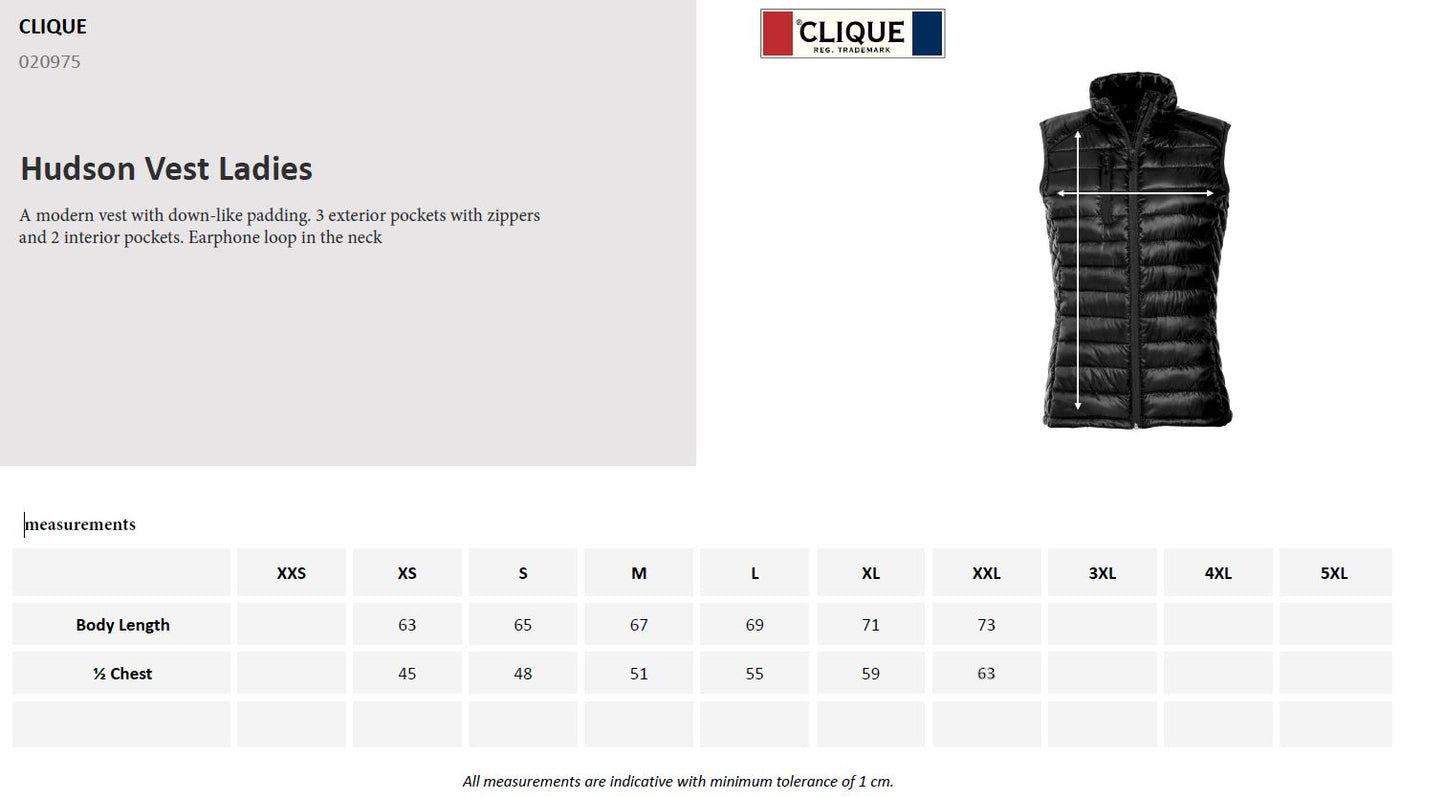 Clique Hudson Ladies Light Padded Gilet | Puffer Body Warmer | 5 Colours | XS-2XL - Gilet - Logo Free Clothing