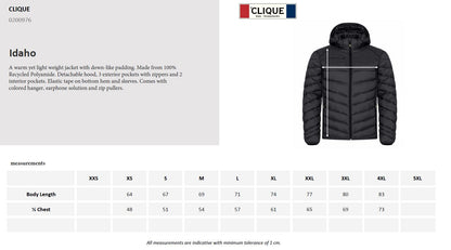 Clique Idaho Jacket | Mens Recycled Jacket | Removable Hood | 3 Colours | XS-4XL