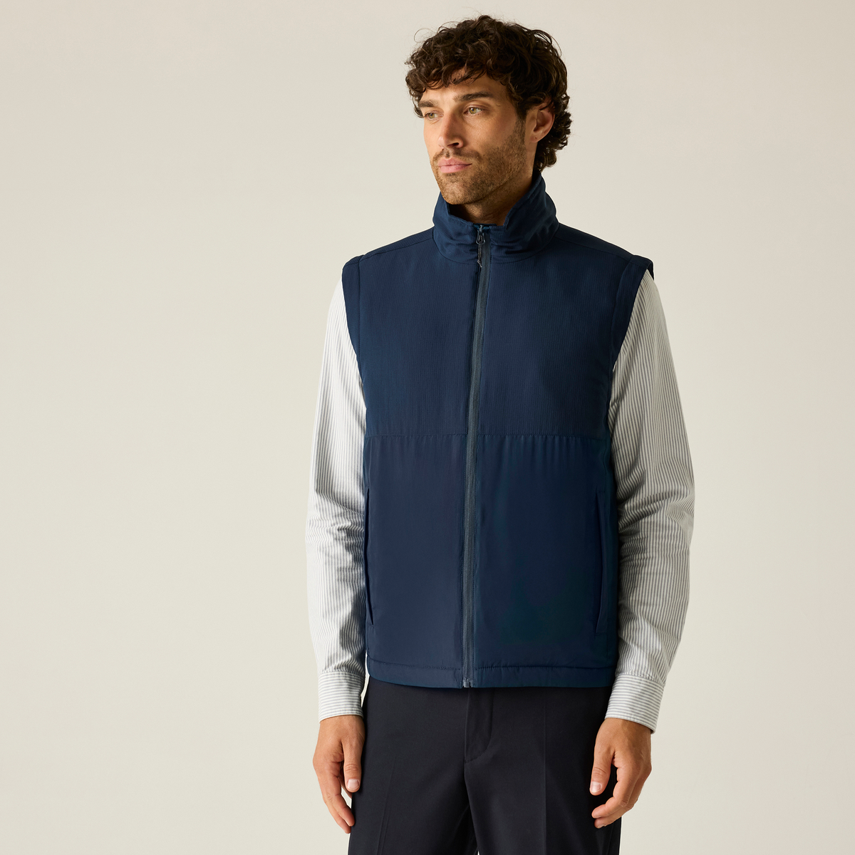 Model wearing the Regatta Recycle.Me Thermal Bodywarmer in Navy, front view