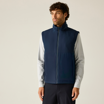 Model wearing the Regatta Recycle.Me Thermal Bodywarmer in Navy, front view
