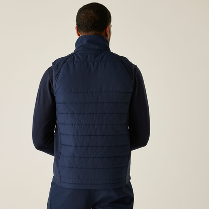 Model wearing the Regatta Pro Men’s Universal Bodywarmer in Navy and Ash, back view