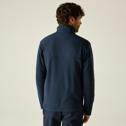 Model wearing the Regatta Recycle.Me Unisex Fleece Jacket in Navy, back view