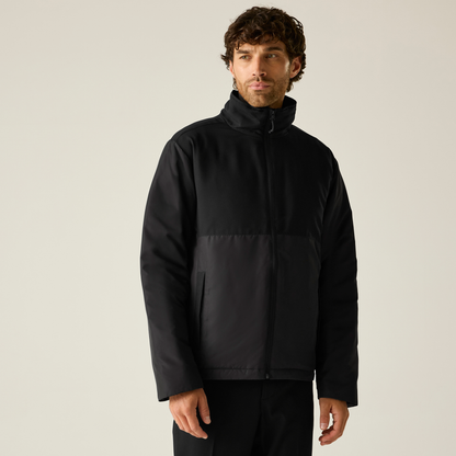 Model wearing the Regatta Recycle.Me Thermal Jacket in Black, front view