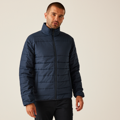 Model wearing the Regatta Essential Men's Thermal Jacket in Navy, front view