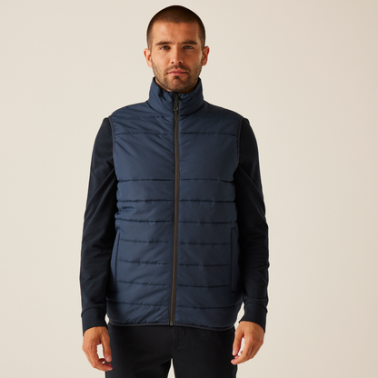 Model wearing the Regatta Essential Men's Thermal Bodywarmer in Navy, front view