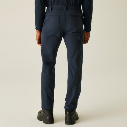 Model wearing the Regatta Pro Men’s Action Stretch Trousers in Navy, back view