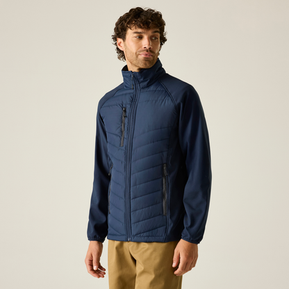 Model wearing the Regatta Pro Men’s Universal Jacket in Navy and Ash, front view