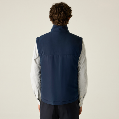 Model wearing the Regatta Recycle.Me Thermal Bodywarmer in Navy, back view