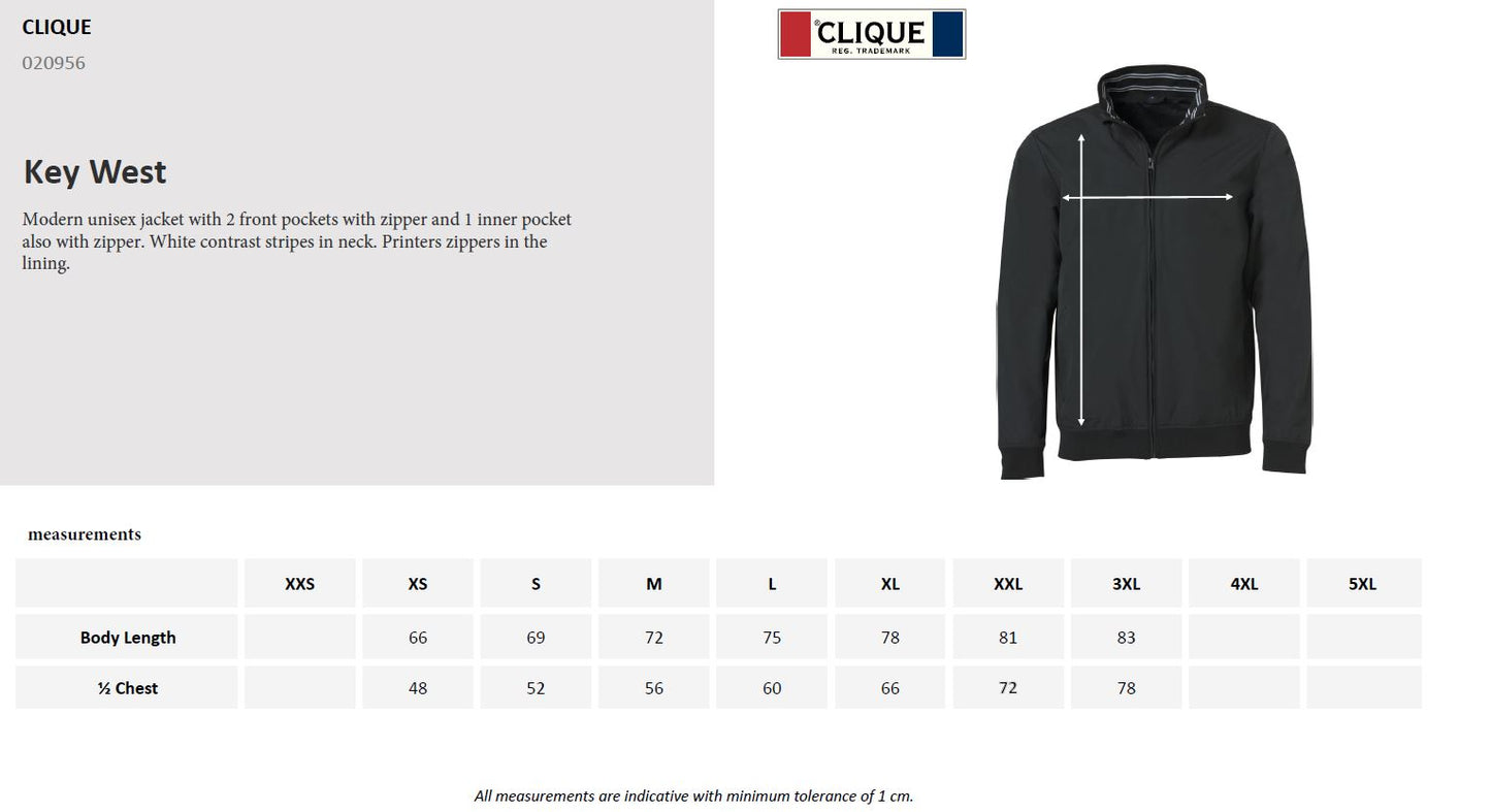 Clique Key West Unisex Jacket | Maritime Style | Waterproof | Breathable | 4 Colours | XS-3XL - Summer Jacket - Logo Free Clothing