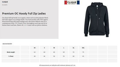 Clique Premium Organic Cotton Ladies Zip-Up Hoodie | Hooded Jacket | 5 Colours | XS-2XL