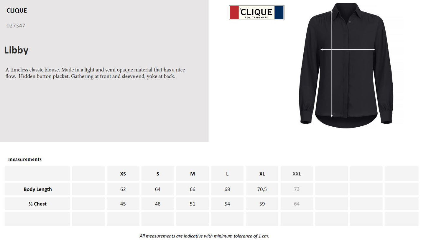 Clique Libby Ladies Blouse | Light Chiffon | Semi-Opaque Material | Black or White | XS-2XL