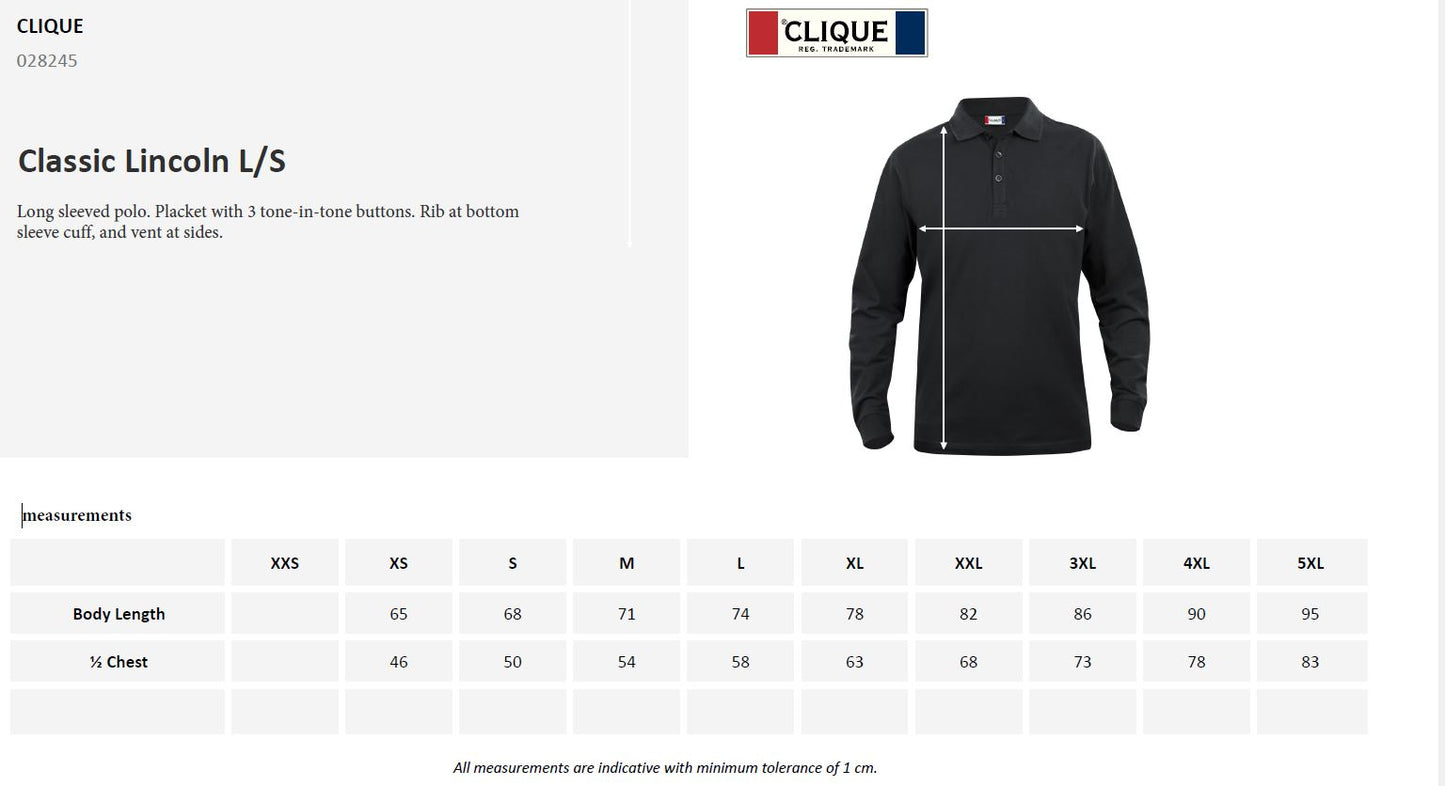 Clique Classic Lincoln Mens Polo Shirt | Long Sleeve Soft Cotton Polo | 11 Colours | XS-5XL