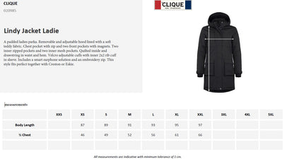 Clique Lindy Ladies Padded Parka Coat | Waterproof | Hood | Breathable | Black | XS-2XL
