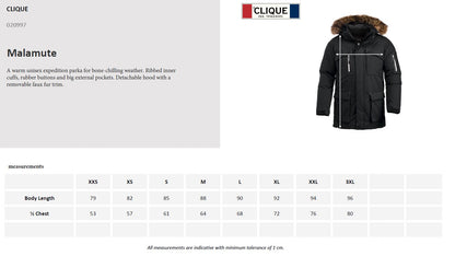 Clique Malamute Heavy Expedition Parka | Winter Coat | Unisex | Red or Black | XXS-3XL - Winter Jacket - Logo Free Clothing