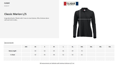 Clique Classic Marion Ladies Polo Shirt | Long Sleeve Soft Cotton Polo | 11 Colours | XS-2XL - Polo Shirt - Logo Free Clothing