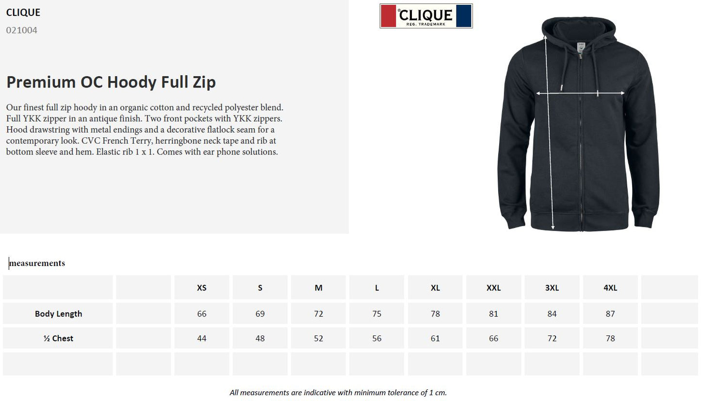 Clique Premium Organic Cotton Mens Zip-Up Hoodie | Hooded Jacket | 5 Colours | XS-3XL