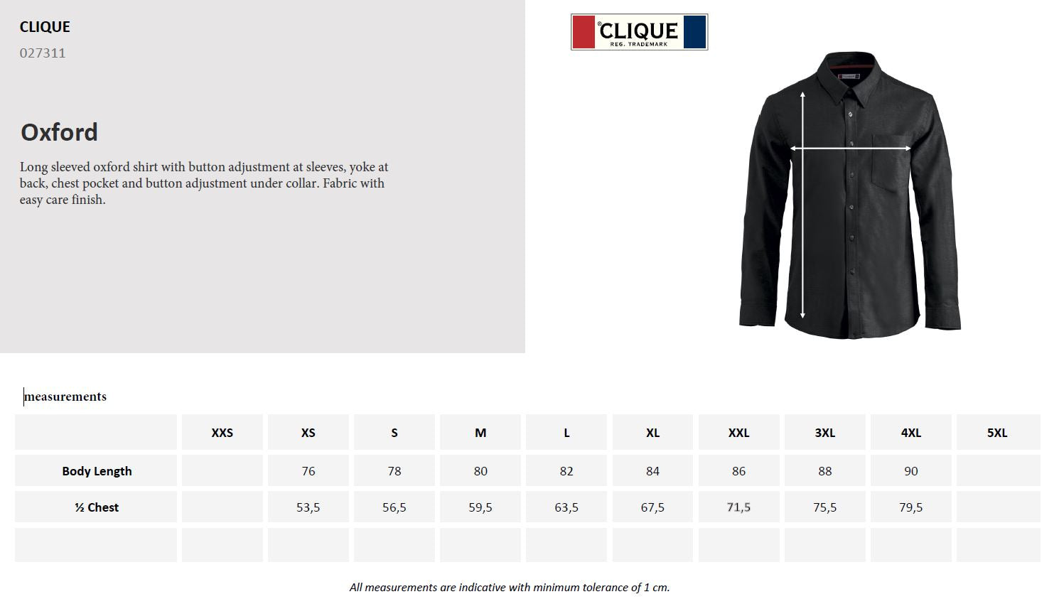 Clique Oxford Mens Shirt | Long Sleeve | Collar | Easy Care Cotton | 3 Colours | S-4XL - Shirt - Logo Free Clothing
