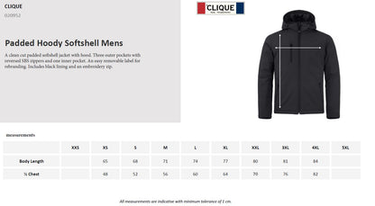 Clique Padded Mens Softshell Jacket | Hooded | Waterproof | Microfleece | 6 Colours | XS-4XL
