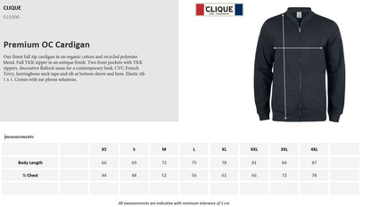Clique Premium Organic Cotton Mens Zip Sweatshirt | Full Zip Sweater | 5 Colours | XS-3XL