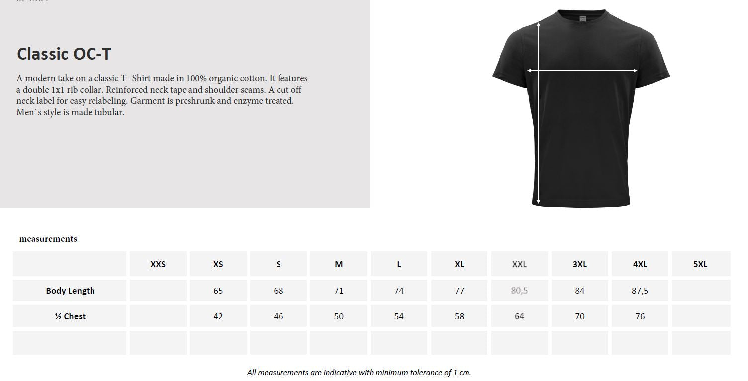 Clique Classic Organic Cotton Mens T-Shirt | Pre-Shrunk | Super Soft | 12 Colours | XS-3XL - Tee Shirt - Logo Free Clothing