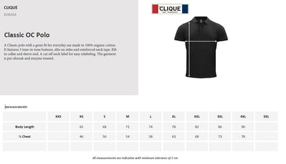 Clique Classic Organic Cotton Mens Polo Shirt | Organic Fabric | 8 Colours | S-4XL