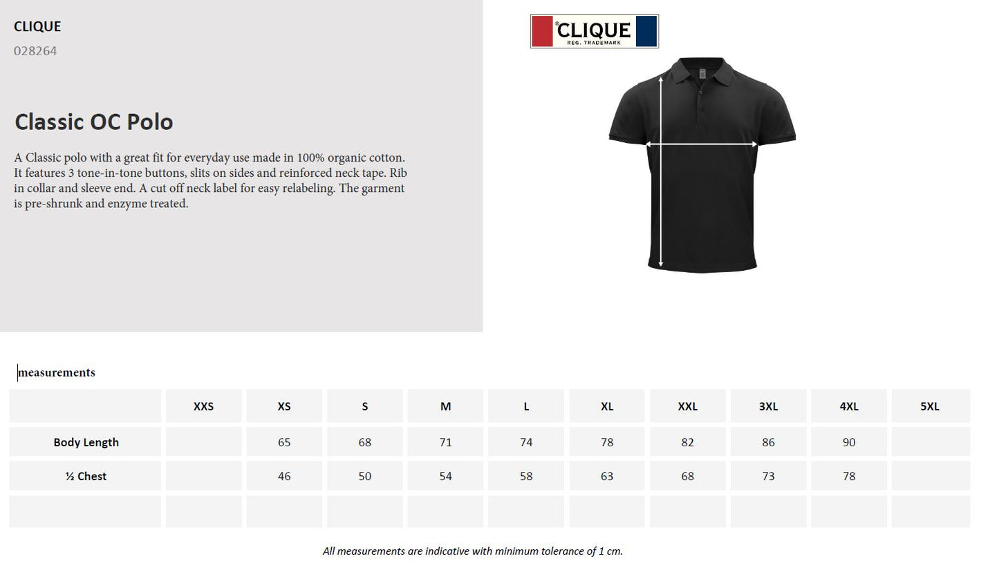 Clique Classic Organic Cotton Mens Polo Shirt | Organic Fabric | 8 Colours | S-4XL - Polo Shirt - Logo Free Clothing