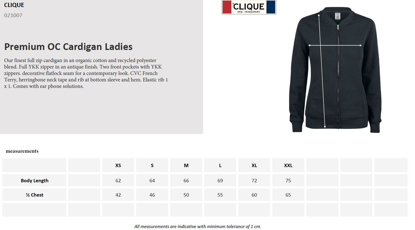 Clique Premium Organic Cotton Ladies Zip Sweatshirt | Full Zip Sweater | 5 Colours | XS-2XL