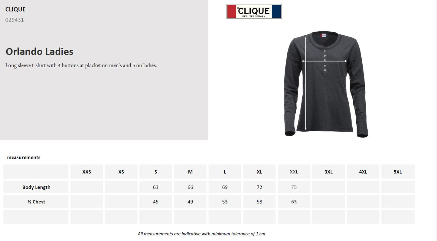 Clique Orlando Ladies Henley Shirt | Soft Long Sleeve Top | Regular Fit | 3 Colours | S-XL - Tee Shirt - Logo Free Clothing