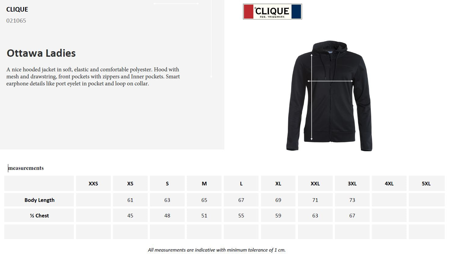 Clique Ottawa Ladies Zip-Up Hoodie | Medium Weight Hooded Jacket | 4 Colours | XS-3XL - Hoodie - Logo Free Clothing