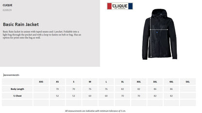 Clique Basic Rain Jacket | Unisex Packable Waterproof | Taped Seams | 4 Colours | XS-4XL