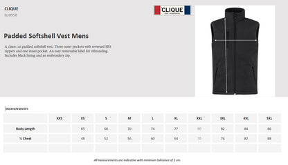 Clique Mens Padded Softshell Gilet | Waterproof | Microfleece | 6 Colours | XS-4XL